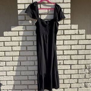 Show Me Your MuMu Smocked Flutter Sleeve Midi Dress w/ Slit in Black - Size XXL